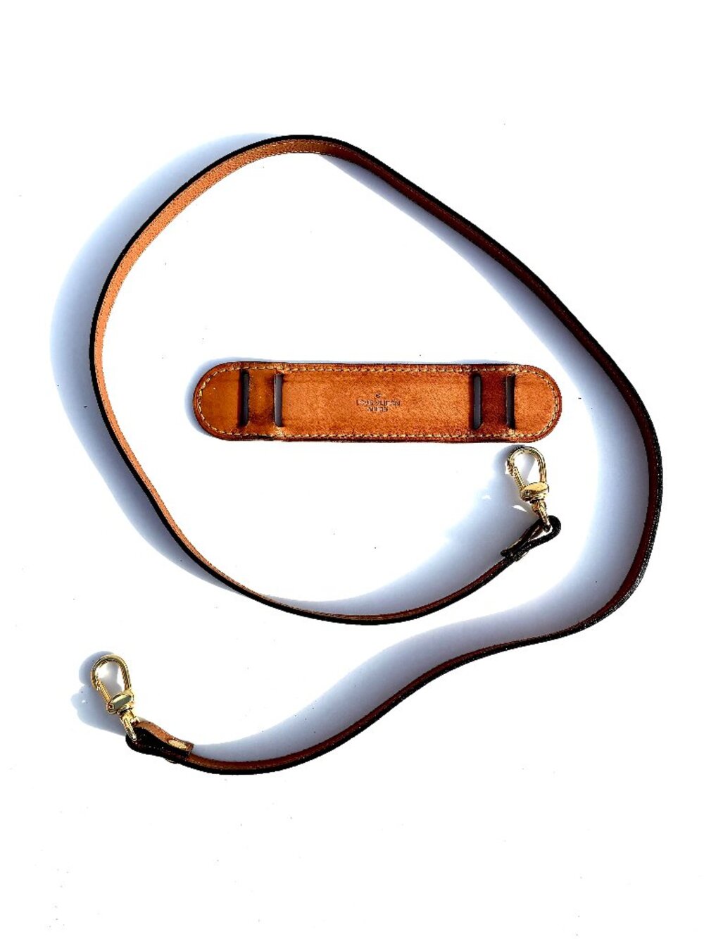 VTG Louis Vuitton Vachetta Shoulder Strap Pad with 40” Crossbody Leather Strap